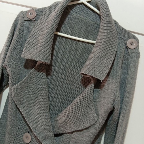 Vintage long knitted cardigan size M, grey