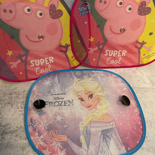 Car window sunshades used, set of 3 with Peppa Pig and Frozen