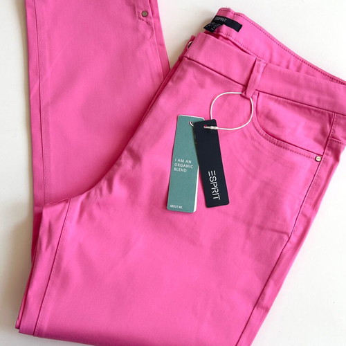 Esprit women's pants new, organic blend slim fit pink size 42