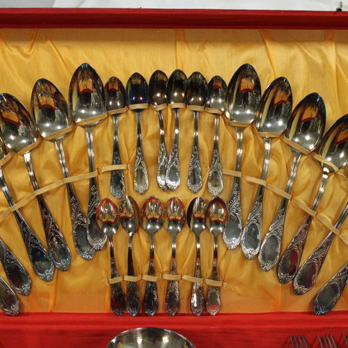 Placcato Argento table cutlery set for 12 people new, Baroque style