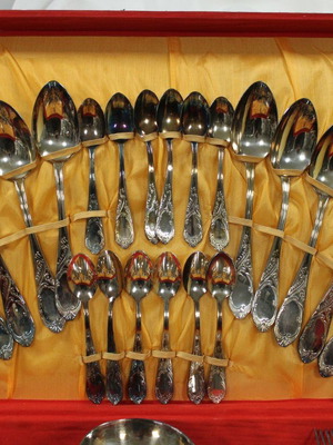 Placcato Argento table cutlery set for 12 people new, Baroque style