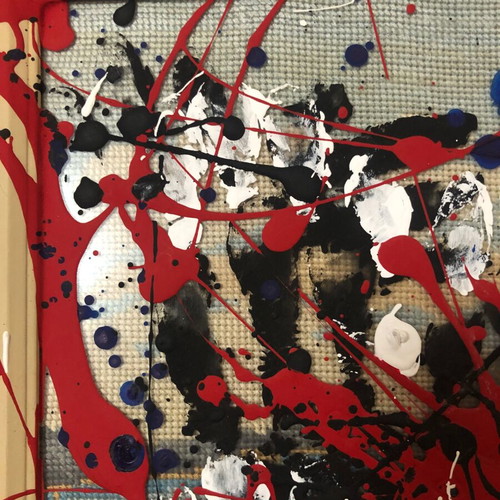 Original painting abstract mixed media with carved gilt frame
