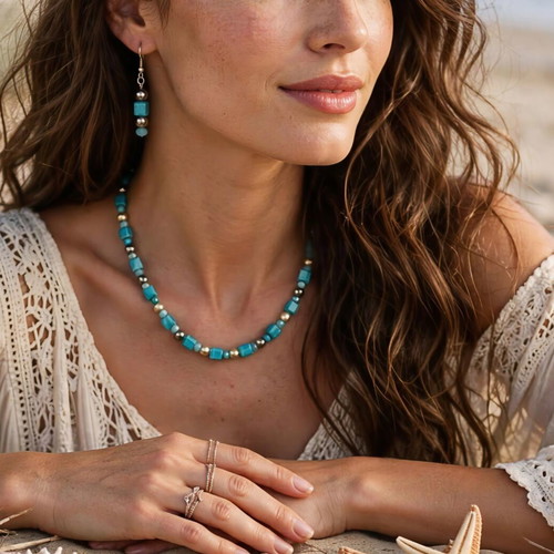 Handmade blue summer necklace and earings