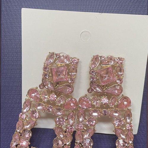 Geometric Earrings with Pink Stones New