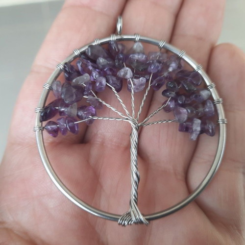 Tree of Life pendant with natural amethyst crystal new