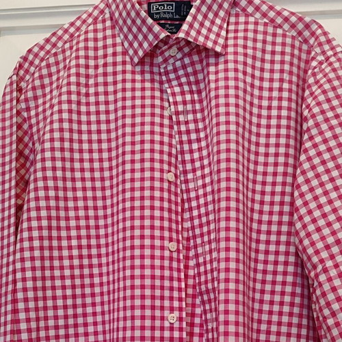 Polo Shirt by Ralph Lauren Regent Custom Fit L, like new, gingham red and white