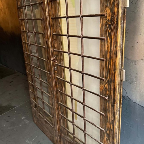Rustic Double Door with Arch, Glass and Ironwork like new