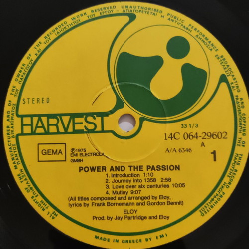 Vinyl Eloy – Power And The Passion, Greek Gatefold Edition Prog Rock Album