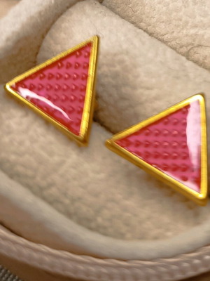 Triangle gold-plated earrings with enamel used, 10mm, pink and gold