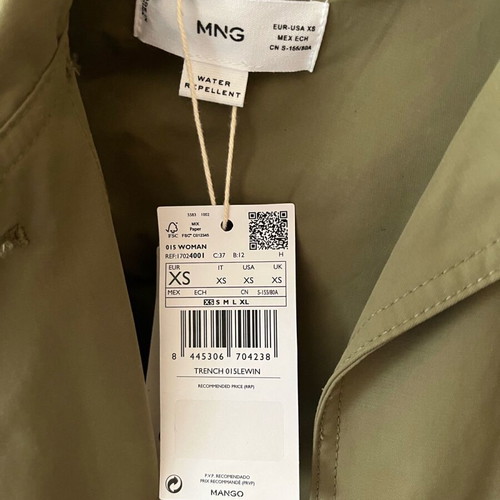 Mango trench coat new, green, comfortable fit, size XS