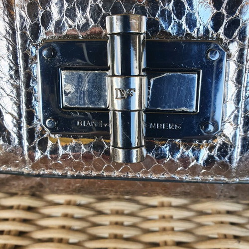 Embossed leather clutch like new, gray and silver
