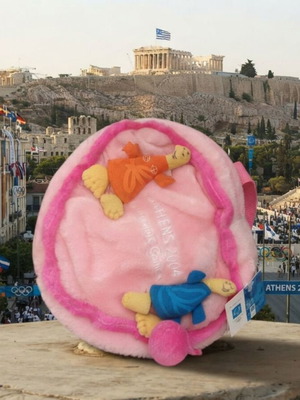 Athens 2004 Olympic Games plush backpack with Phoebus and Athena mascots