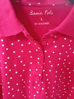 Chicorée Basic Polo γυναικείο T-shirt L ροζ άσπρο πουά καινούργιο