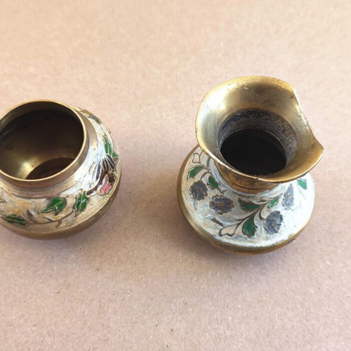 Brass decorative containers used with enamel, set of 2 vintage 1960s–70s