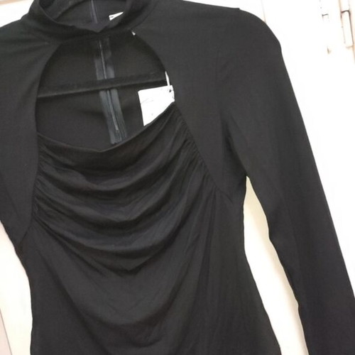 Maki Philosophy black blouse with cutout and gathers, size M, new