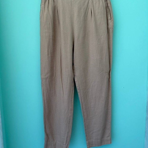Sisley beige linen blend pants used, tapered fit, elastic waist, size M