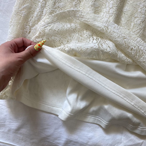 Cream dress with lace and inner lining, used, size L 40 12