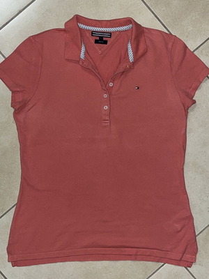 Tommy Hilfiger Women Polo Shirt coral salmon slim fit size L like new