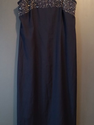 Michael Blake dark blue maxi evening dress with beads and sequins