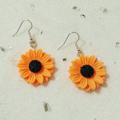 Sunflower Earrings new, acrylic resin, yellow and brown