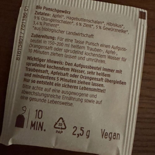 dmBio Punsch Gewürz organic spice mix set of 11 sachets