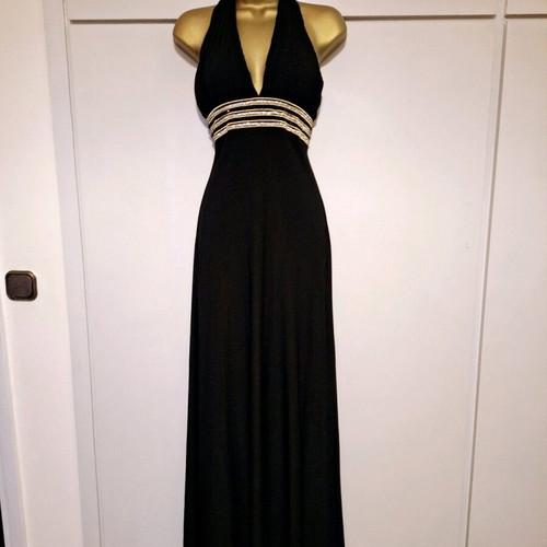 Black rhinestone halterneck maxi dress size S/M used