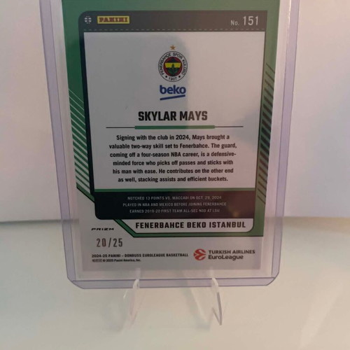 Skylar Mays Panini Donruss Euroleague Fenerbahce card new