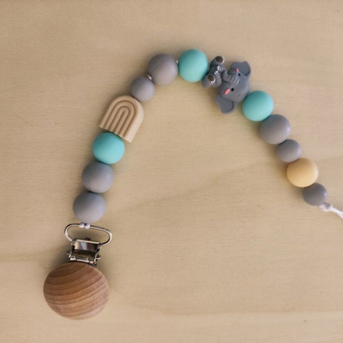 Pacifier clip handmade new with elephant theme