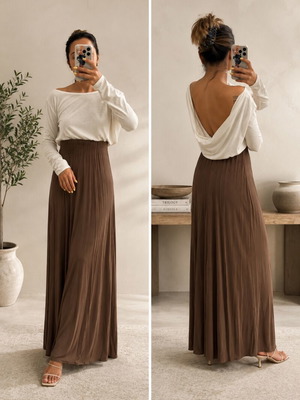 Long dress like new with open back, size XS, white and brown