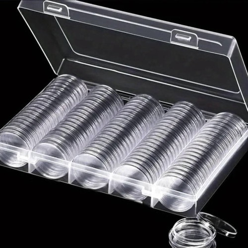 Plexiglas coin case with 100 capsules new, unopened