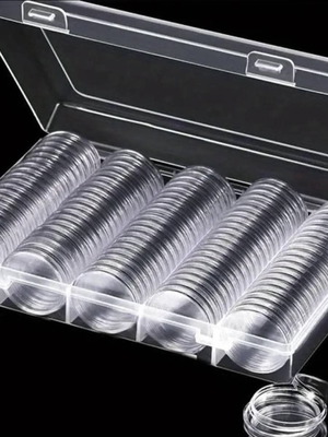 Plexiglas coin case with 100 capsules new, unopened