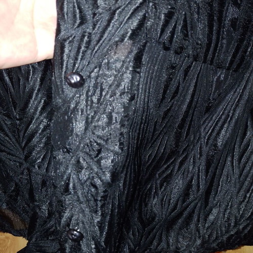 Jasmine short-sleeve blouse with embossed design and front tie, new, black, sizes S/M