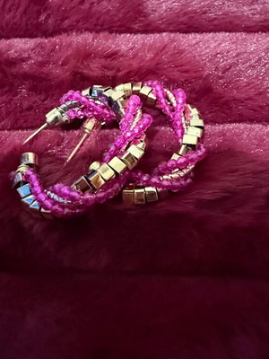 Σκουλαρίκια φούξια με χρυσό καινούργια