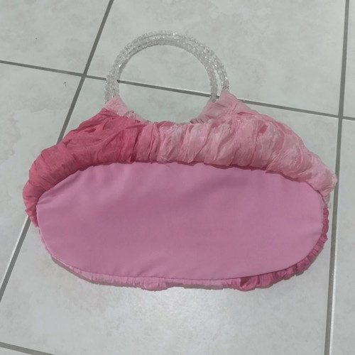 Handbag pink fuchsia fabric with beaded handles