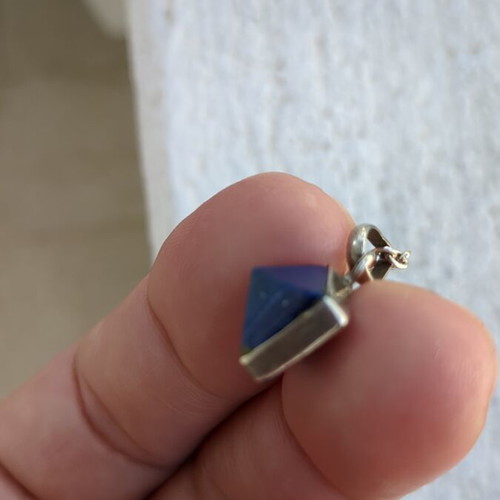 Silver Necklace 925 with Geometric Blue Pendant like new, 40cm
