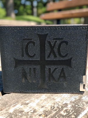 Fabric wallet with printed Jesus Christ Nika, new, black