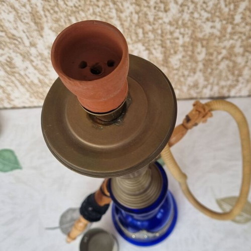 Αυθεντικός Ανατολίτικος Ναργιλές μεταχειρισμένος με μπλε γυάλινη βάση