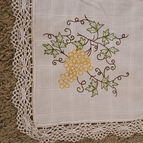 Handmade embroidered tablecloth like new with crocheted lace