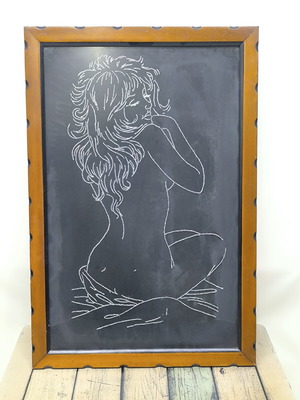 Vintage embroidered wall art with golden thread, used