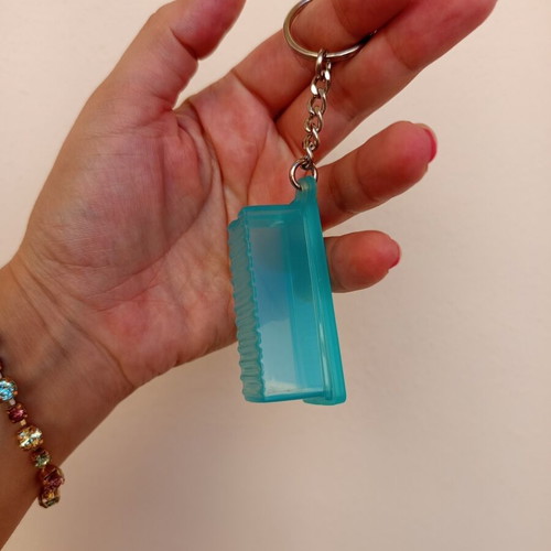 Tupperware mini container keychain, turquoise