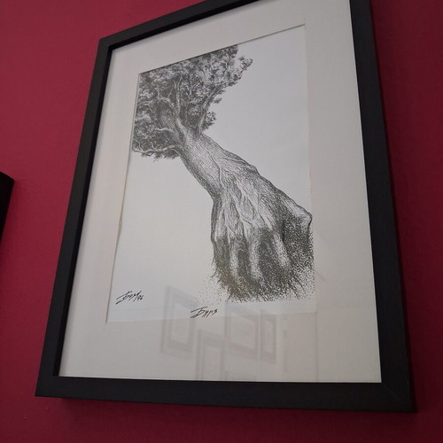 Boyan Donev Storm Drawing like new, framed on black wood and glass