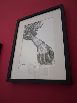 Boyan Donev Storm Drawing like new, framed on black wood and glass
