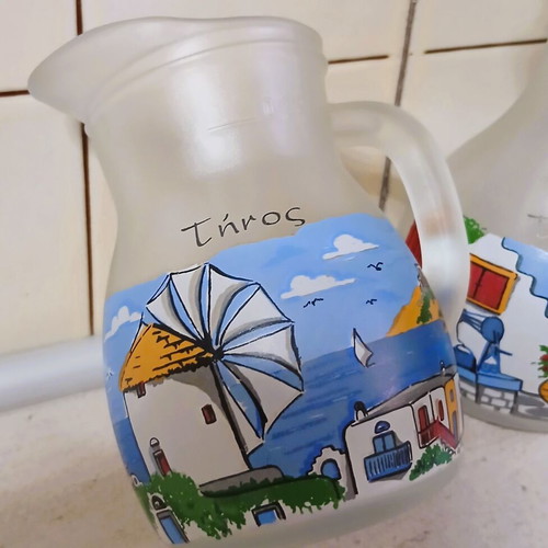 Glass souvenir pitchers from Tinos, like new, set of two 250ml