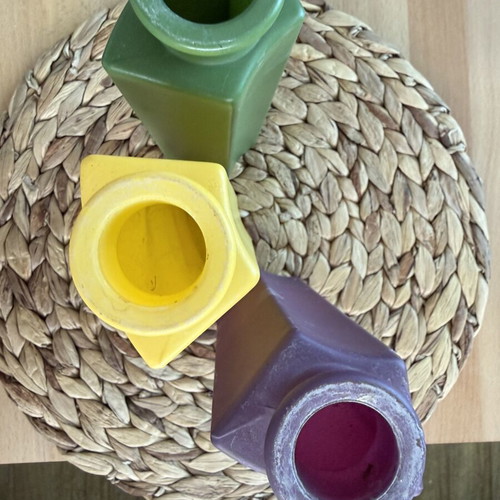 IKEA decorative vase set of 3 used, green yellow purple