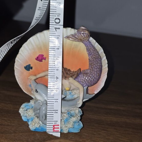 Mermaid Figurine with Dolphins in Shell resin decoration like new