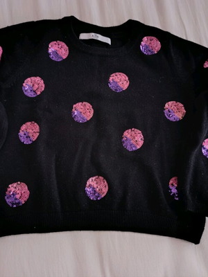 Marks & Spencer children's sweater used, 5 years, black with pink and purple sequins