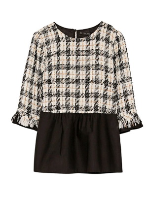 Zara checked blouse like new, black and white
