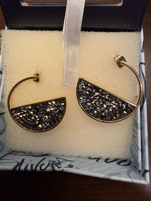 Swarovski Black Crystal Pavé Hoop Earrings Gold Tone