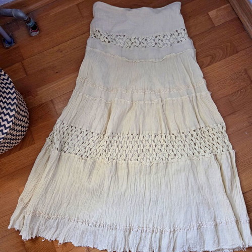 Vintage style bohemian tiered maxi skirt cream size small repair project