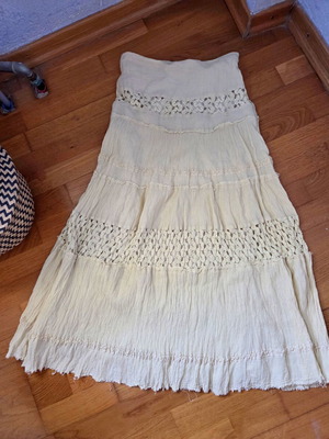 Vintage style bohemian tiered maxi skirt cream size small repair project